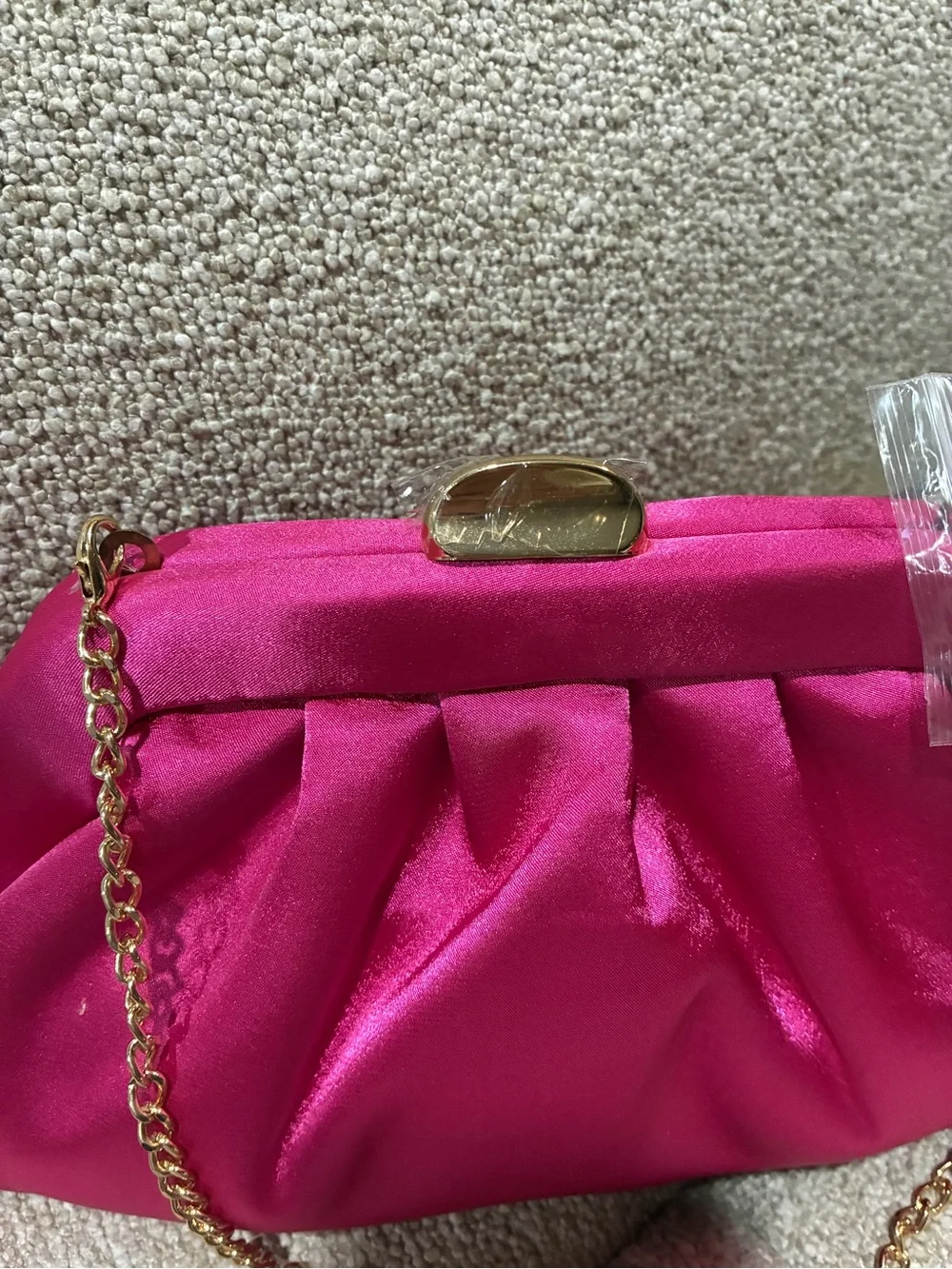 Hot Pink Satin Pleated Chain Clutch
